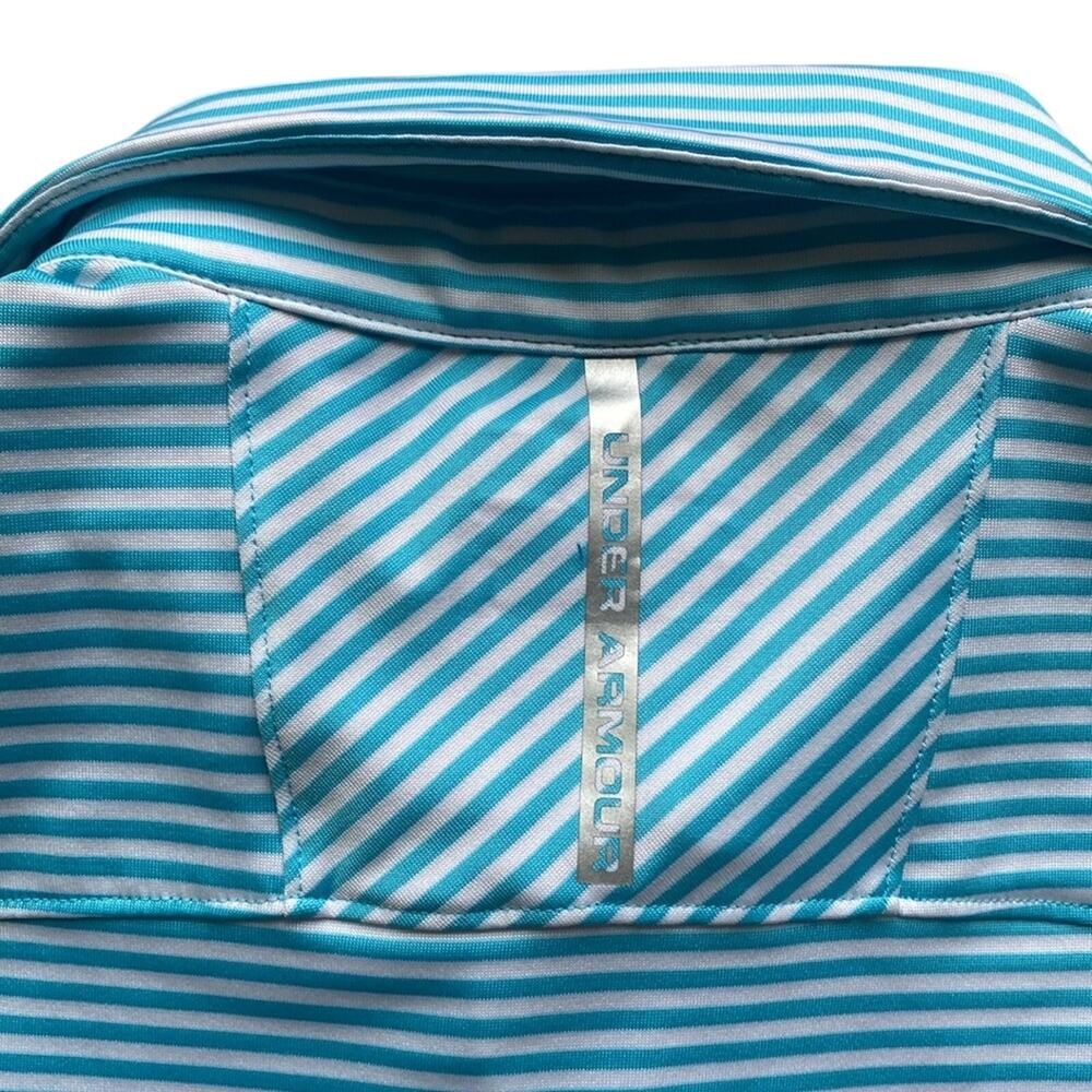 UNDER ARMOUR Striped Polo Shirt Mens Sz Large Blue White Golf - Picture 6 of 6